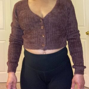 Brown Fuzzy Cropped Cardigan/Sweater size L